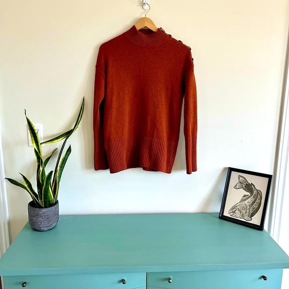 Max Studio Burnt Orange Wool-Blend Sweater - Button Shoulder Detail - Si… - Picture 3 of 10